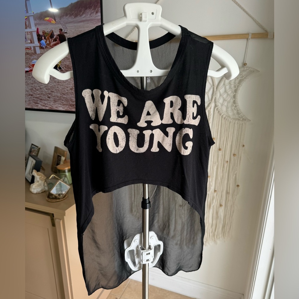 “We are young” sheer crop top